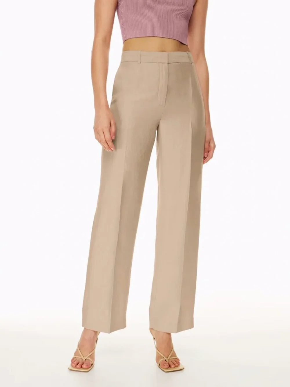 Aritzia Babaton Agency Linen High Rise Straight Leg Pant Humus Beige Size 8 NEW